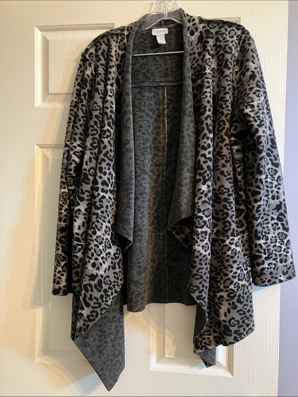 Gray Leopard Print Open-Front Women's Sweater Cardigan